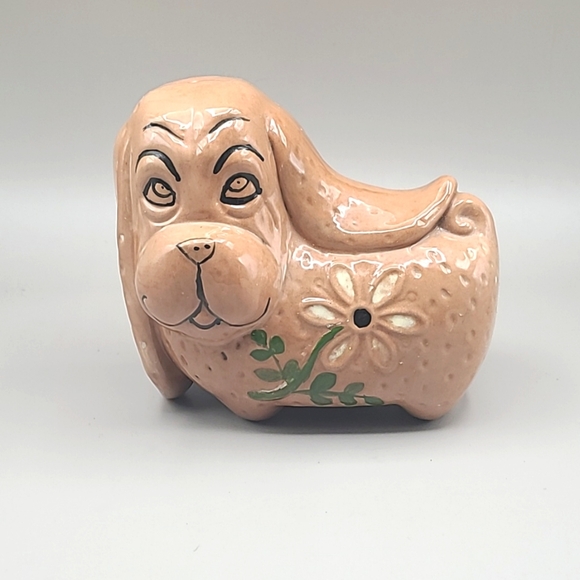Vintage Ceramic Hound-Dog, Adorable Face & Daisy - Picture 1 of 6
